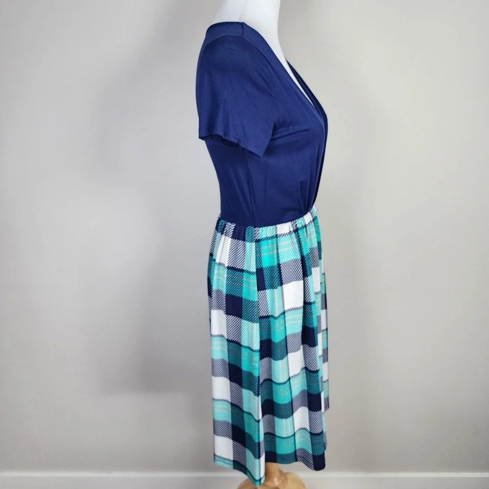 ModCloth‎ Gilli Dress Womens Small  Turquoise Plaid Stretch Comfort Party Office - Picture 3 of 14